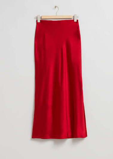 ROSETTE RED | SATIN MIDI SKIRT