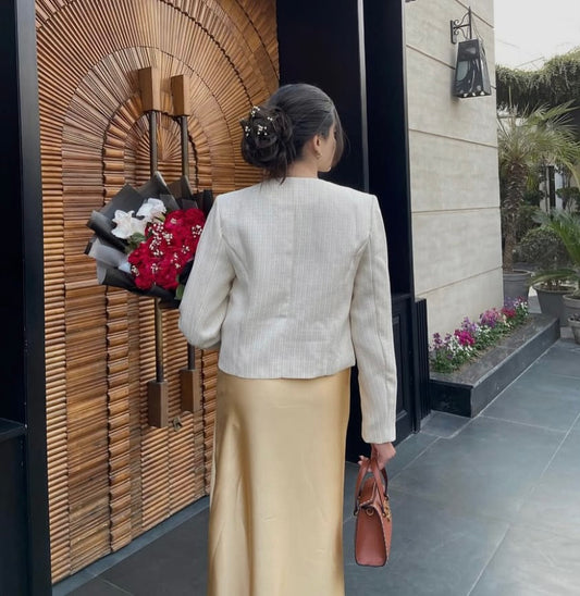 CHAMPAGNE SKIN | SATIN MIDI SKIRT