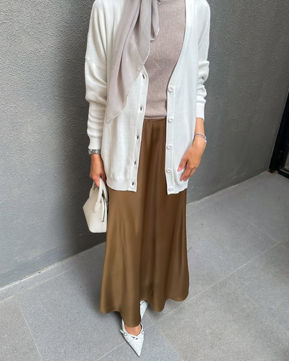 COFFEE BRONZE | SATIN MIDI SKIRT