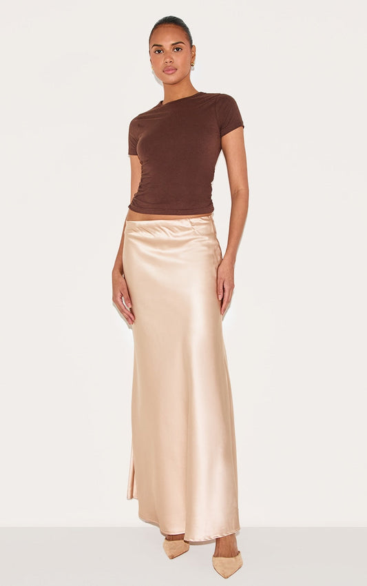 CHAMPAGNE GOLD | SATIN MIDI SKIRT
