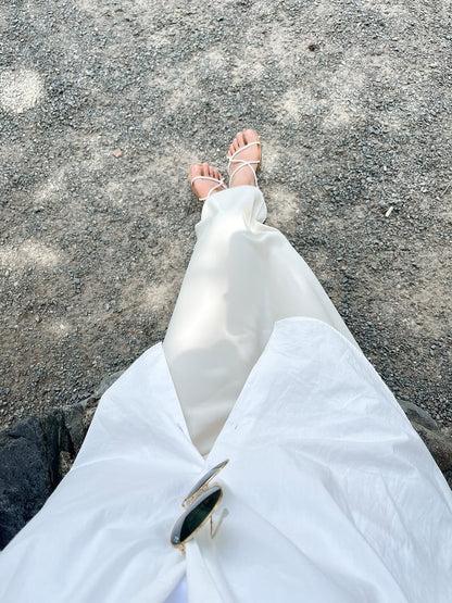 DOVE WHITE| SATIN MIDI SKIRT