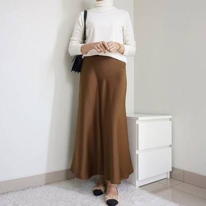 COFFEE BRONZE | SATIN MIDI SKIRT