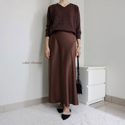 CHESTNUT BROWN | SATIN MIDI SKIRT