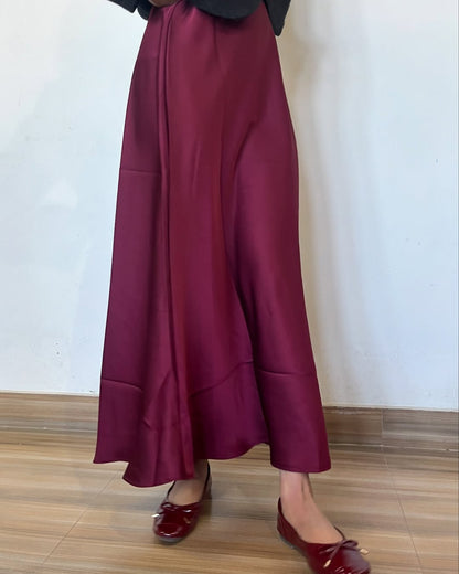 MAROON LIT| SATIN MIDI SKIRT