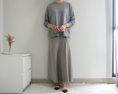 STEEL GREY| SATIN MIDI SKIRT