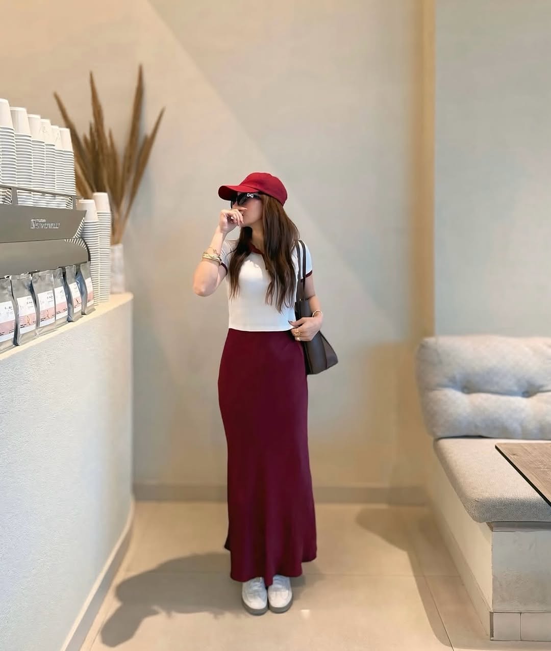 MAROON LIT| SATIN MIDI SKIRT