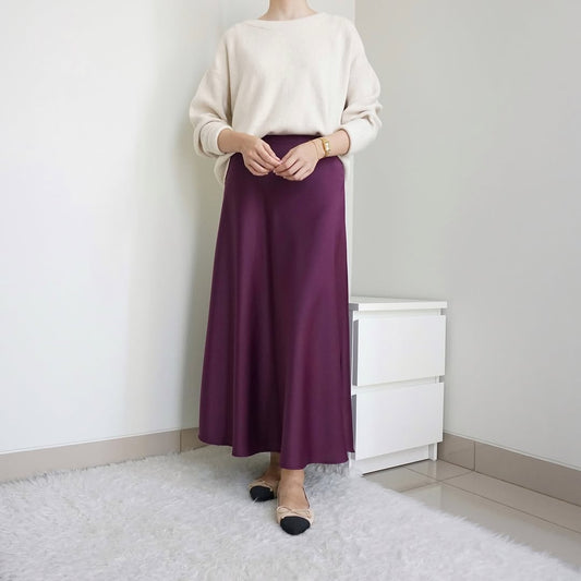 WINE PURPLE | SATIN MIDI SKIRT