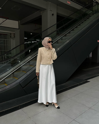 DOVE WHITE| SATIN MIDI SKIRT