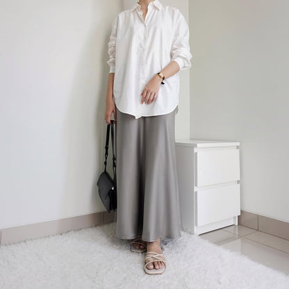 STEEL GREY| SATIN MIDI SKIRT